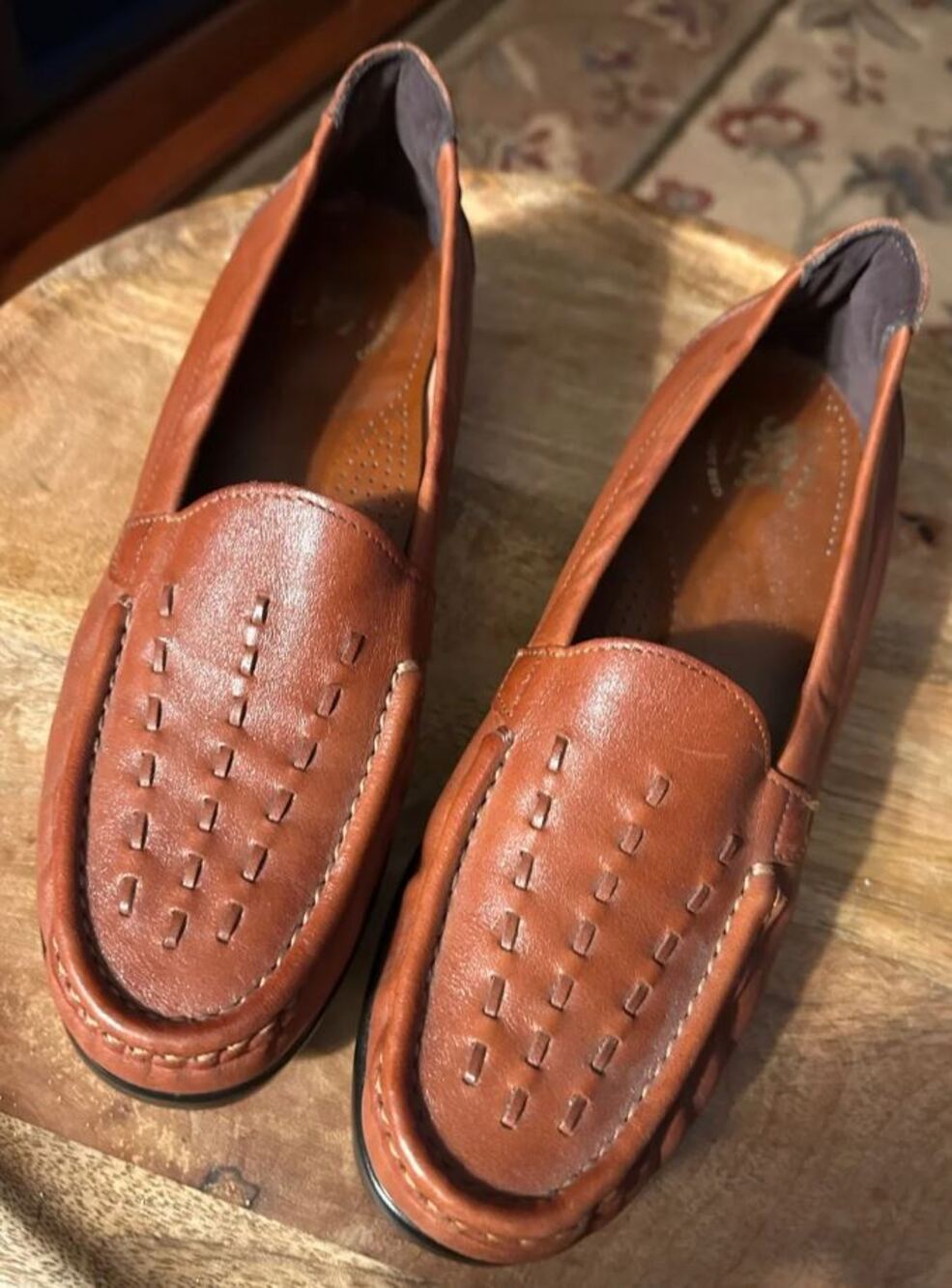 SAS Women Size 8.5N Tan/Cognac Brown Leather LOAFERS Weave TRIPAD Comfort SlipOn
